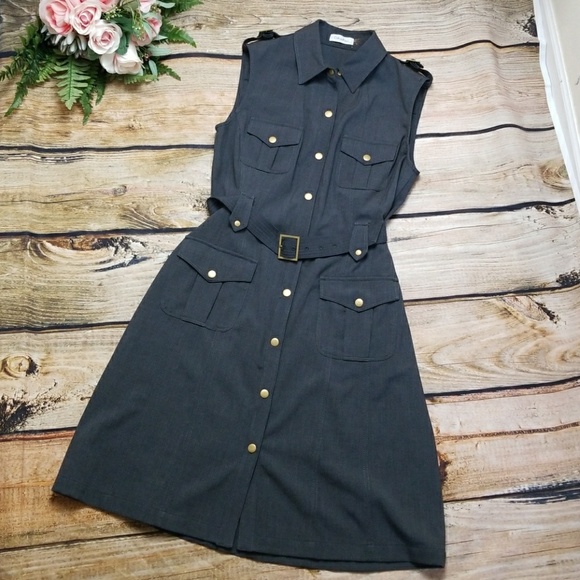 Calvin Klein Dresses & Skirts - Calvin Klein Dress Sleeveless Gray Military Style